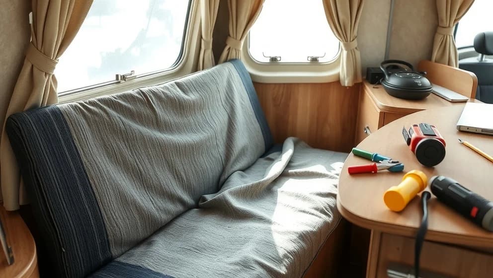 Klä om dynor husvagn med muddväv