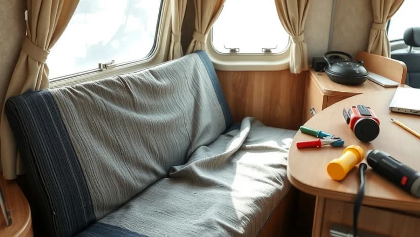 Klä om dynor husvagn med muddväv